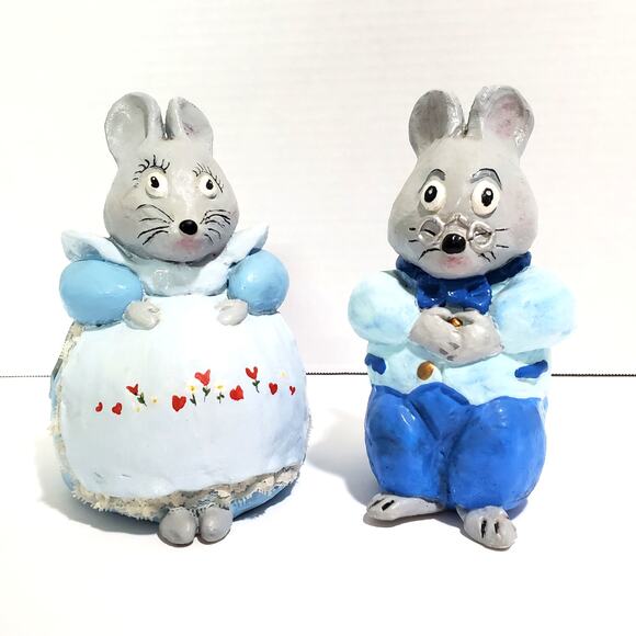 Vintage Hand Made Mom Pop Mice Statue Figurine 7 inch Grandma Grandpa Mouse - Picture 1 of 15